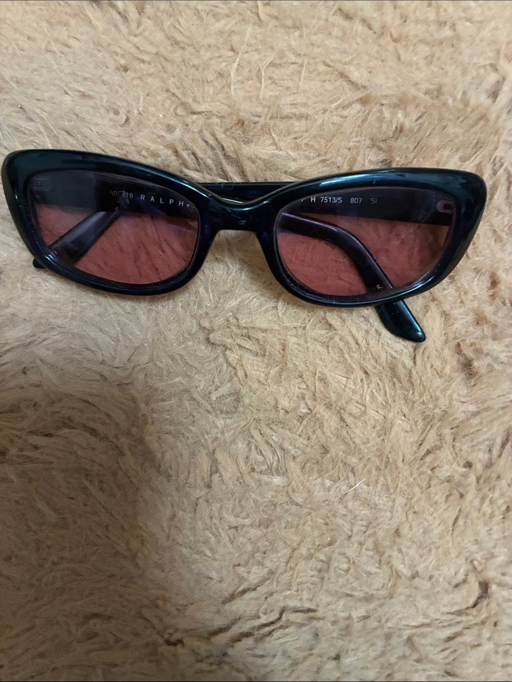 Ralph Lauren Black Cat-Eye Sunglasses with Rose-Tinted Lenses